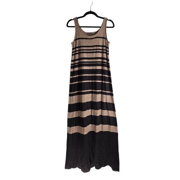 Vince Striped Cotton Sleeveless Tank Knit Maxi Dress Beige Brown Summer Size M - Picture 2 of 5